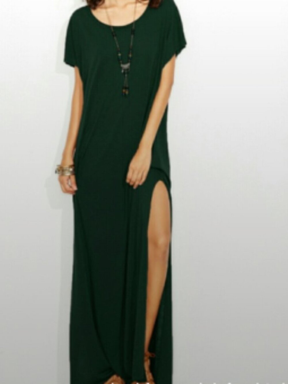 NWOT Forest Green Women's Maxi Dress Side Slit Size XL Resortwear
